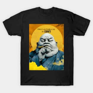 Puff Sumo: Peace of Mind Brought to you by Cigars on a Dark Background T-Shirt